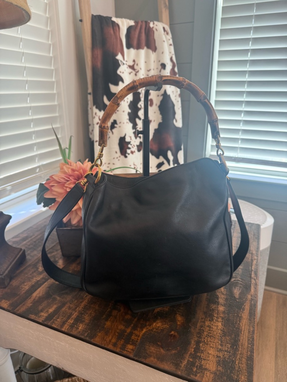 Black Authentic Gucci Leather 2-Way Bamboo Bag w/COA - Picture 8 of 13